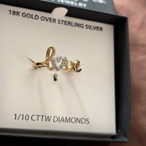 18K Gold plated silver 1/10 ct. t.w. diamonds LOVE RING